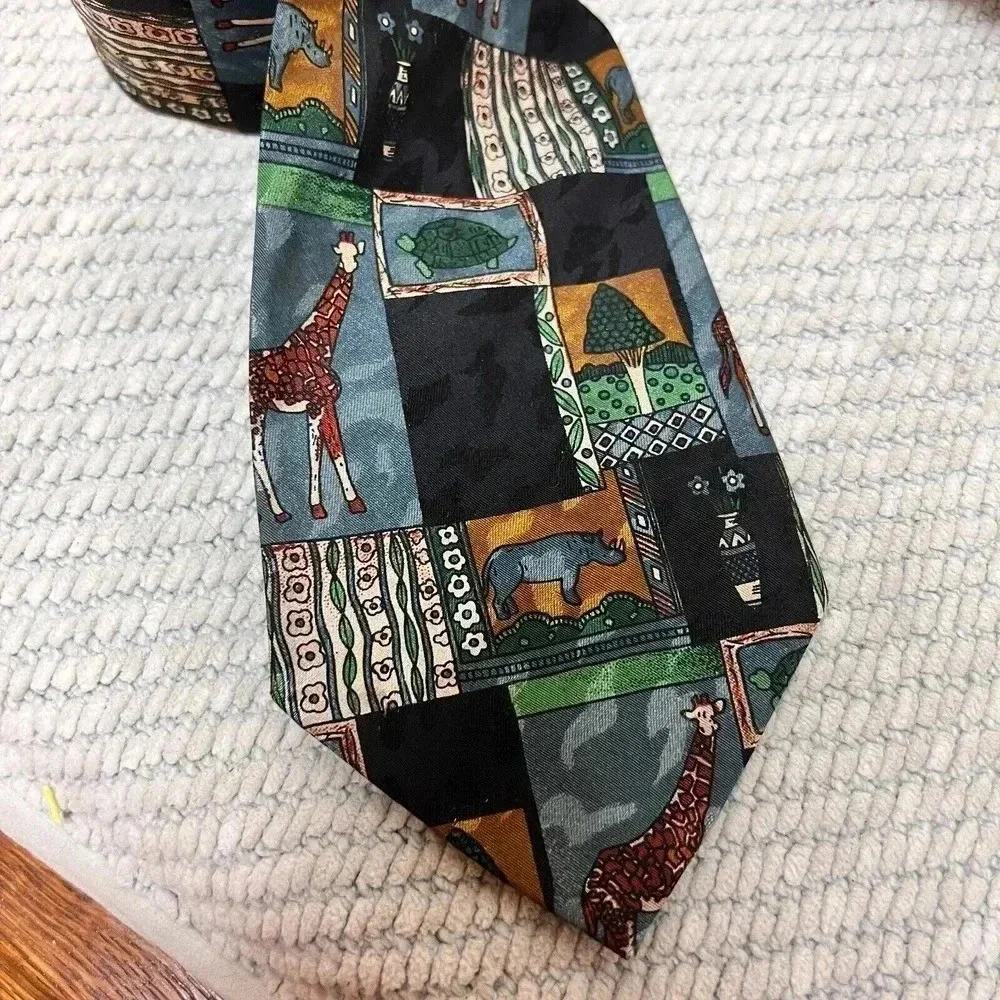 Everyday Mens VTG Animal Novelty Tie‎ 80s 90s Safari Giraffe Rhino